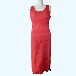 Newport News Red Floral Cotton Sleeveless Maxi Dress Strawberry Large